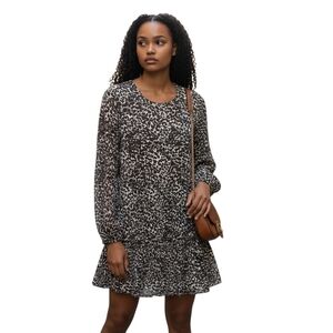 Decjuba Animal Print Long Sleeve Dress Ruffled Hem Size 12